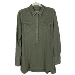Ryan Michael Western Tunic Shirt Dress Womens Large Washed Olive Knit Country